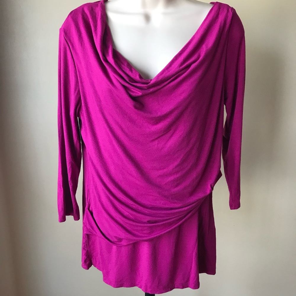 New York & Company Stretch Magenta Drape Top Size M